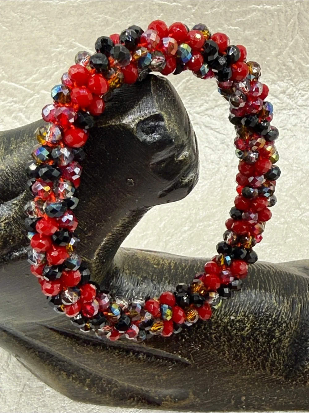 Desert Dancer Handcrafted Red & Black faceted mini Beaded Twist Stretch Bracelet
